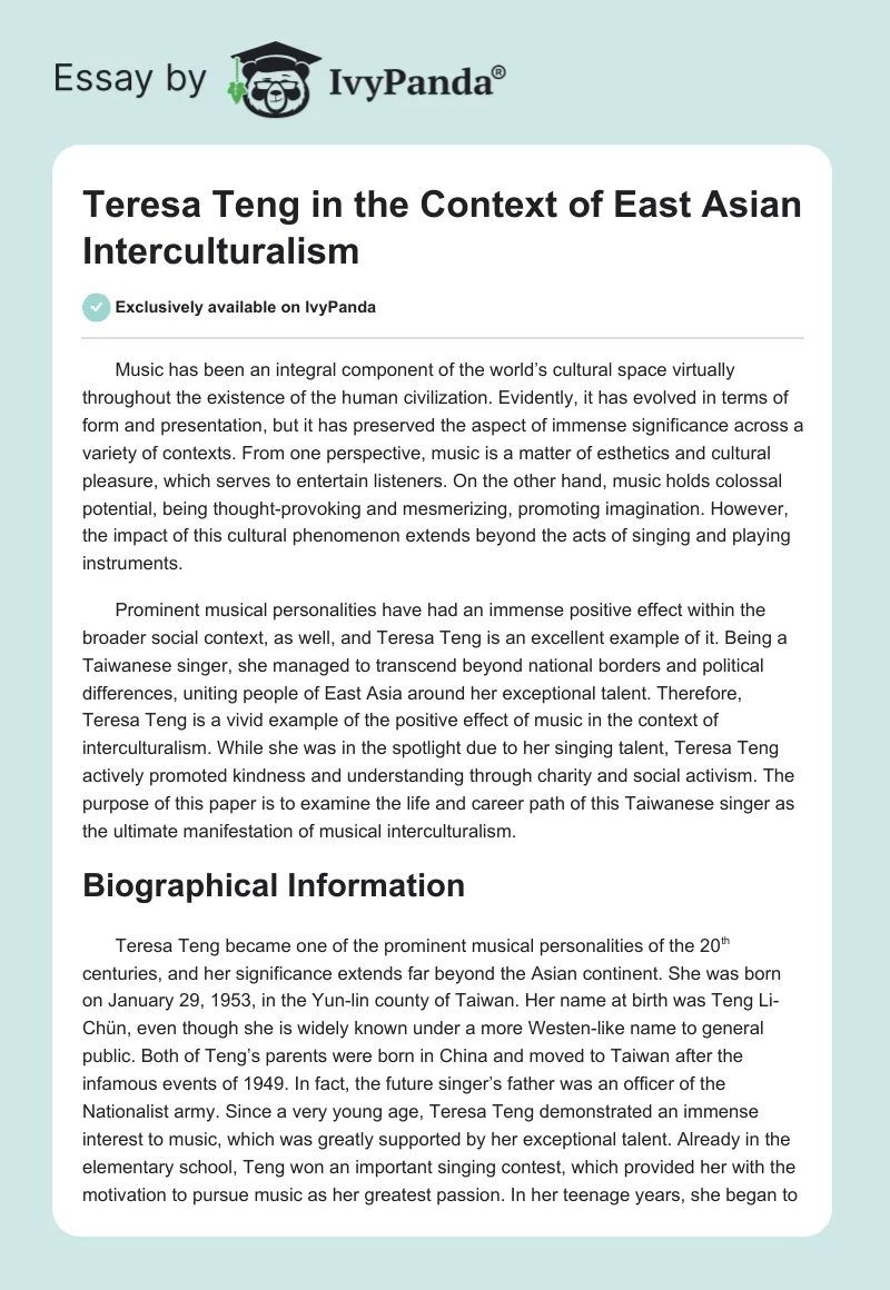 Teresa Teng in the Context of East Asian Interculturalism. Page 1