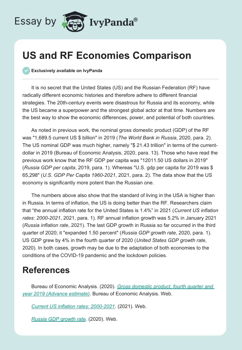 US and RF Economies Comparison. Page 1