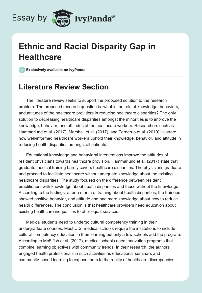 Ethnic and Racial Disparity Gap in Healthcare. Page 1