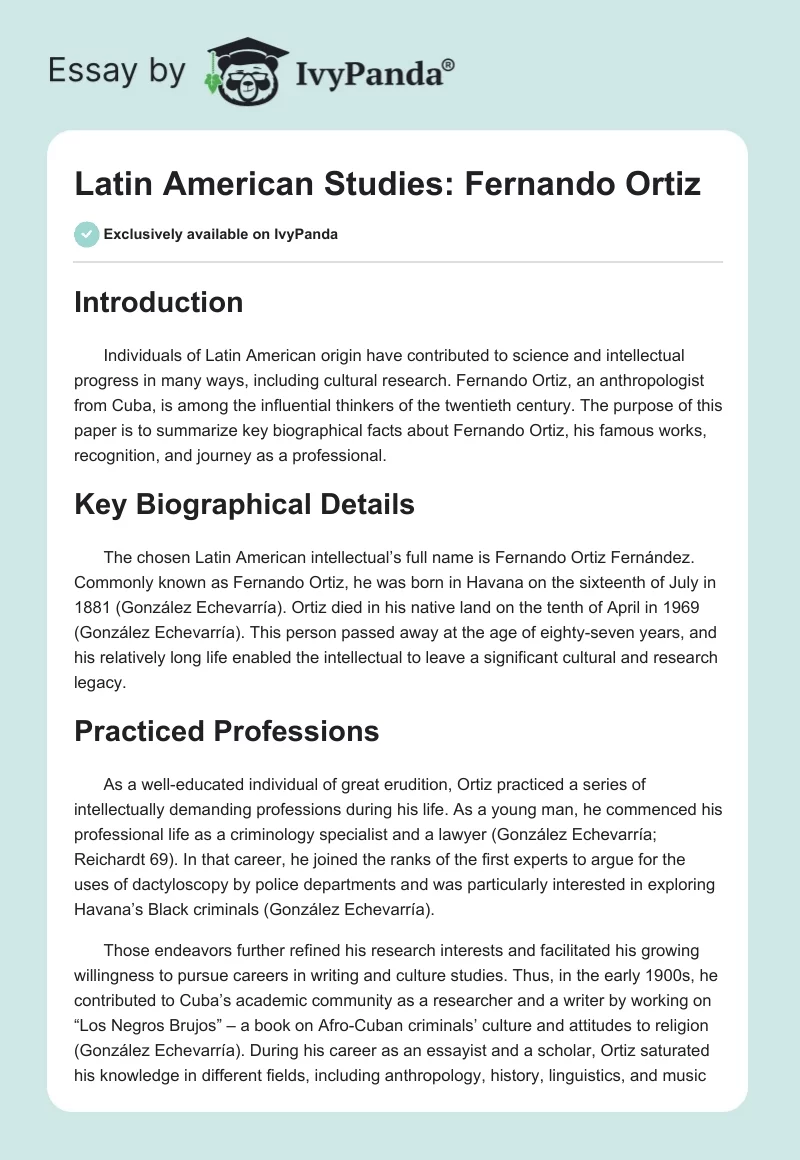 Latin American Studies: Fernando Ortiz. Page 1