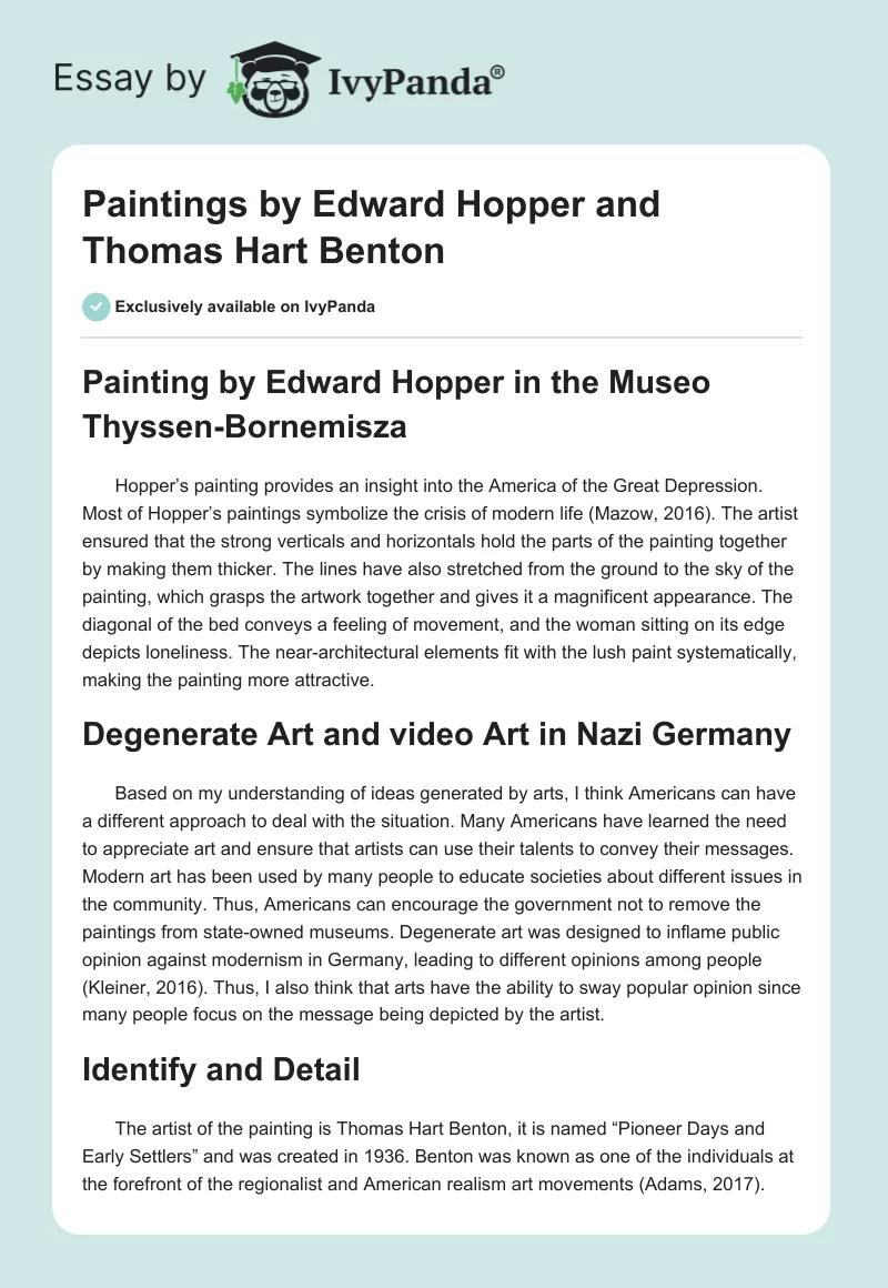 Paintings by Edward Hopper and Thomas Hart Benton. Page 1