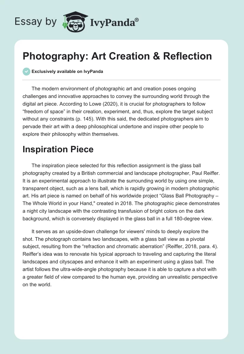 Photography: Art Creation & Reflection. Page 1