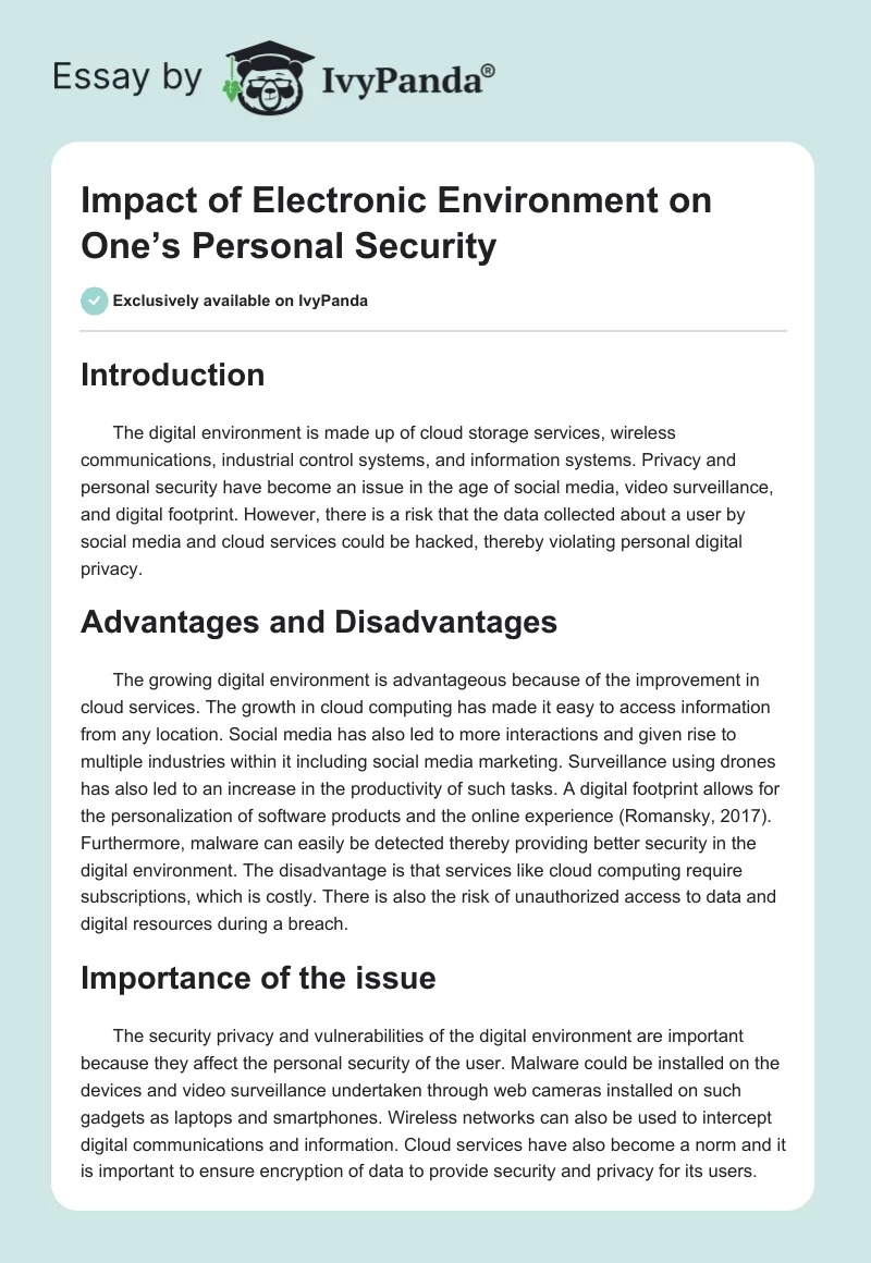 Impact of Electronic Environment on One’s Personal Security. Page 1