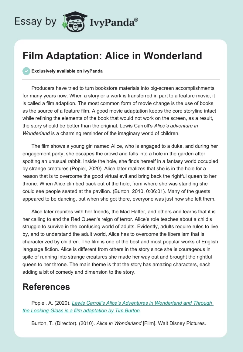 Film Adaptation: Alice in Wonderland. Page 1
