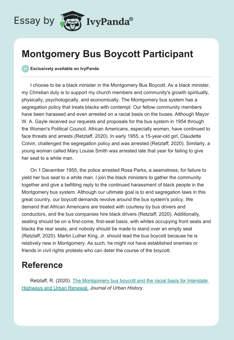 Montgomery Bus Boycott Participant. Page 1