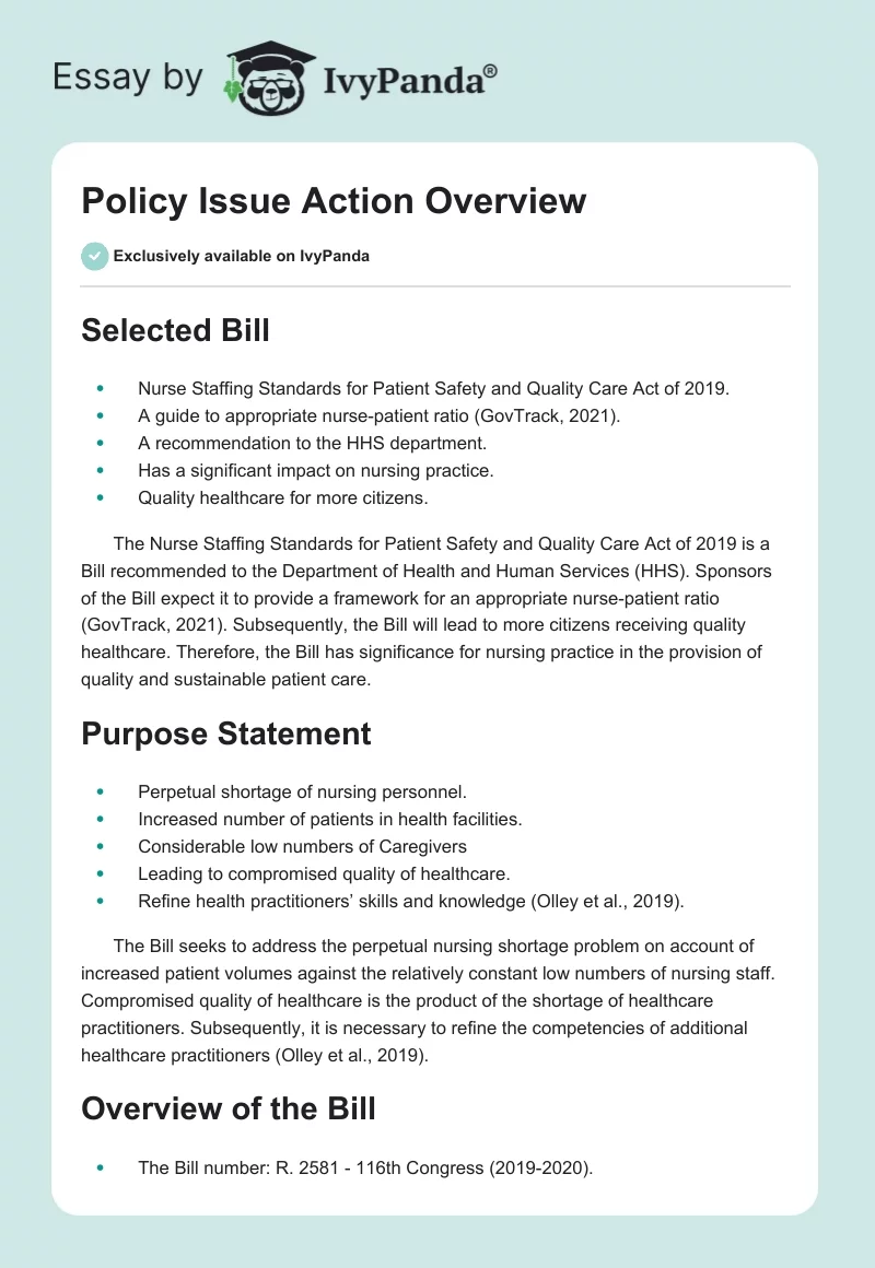 Policy Issue Action Overview. Page 1