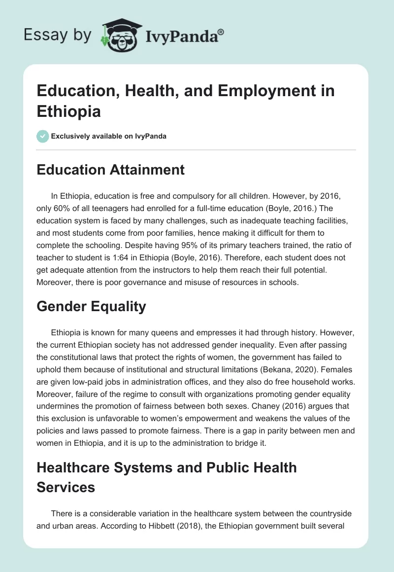 Education, Health, and Employment in Ethiopia. Page 1