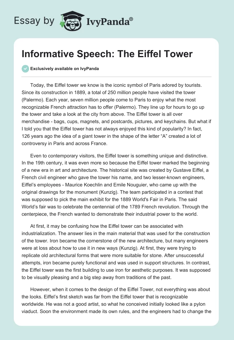 Informative Speech: The Eiffel Tower. Page 1