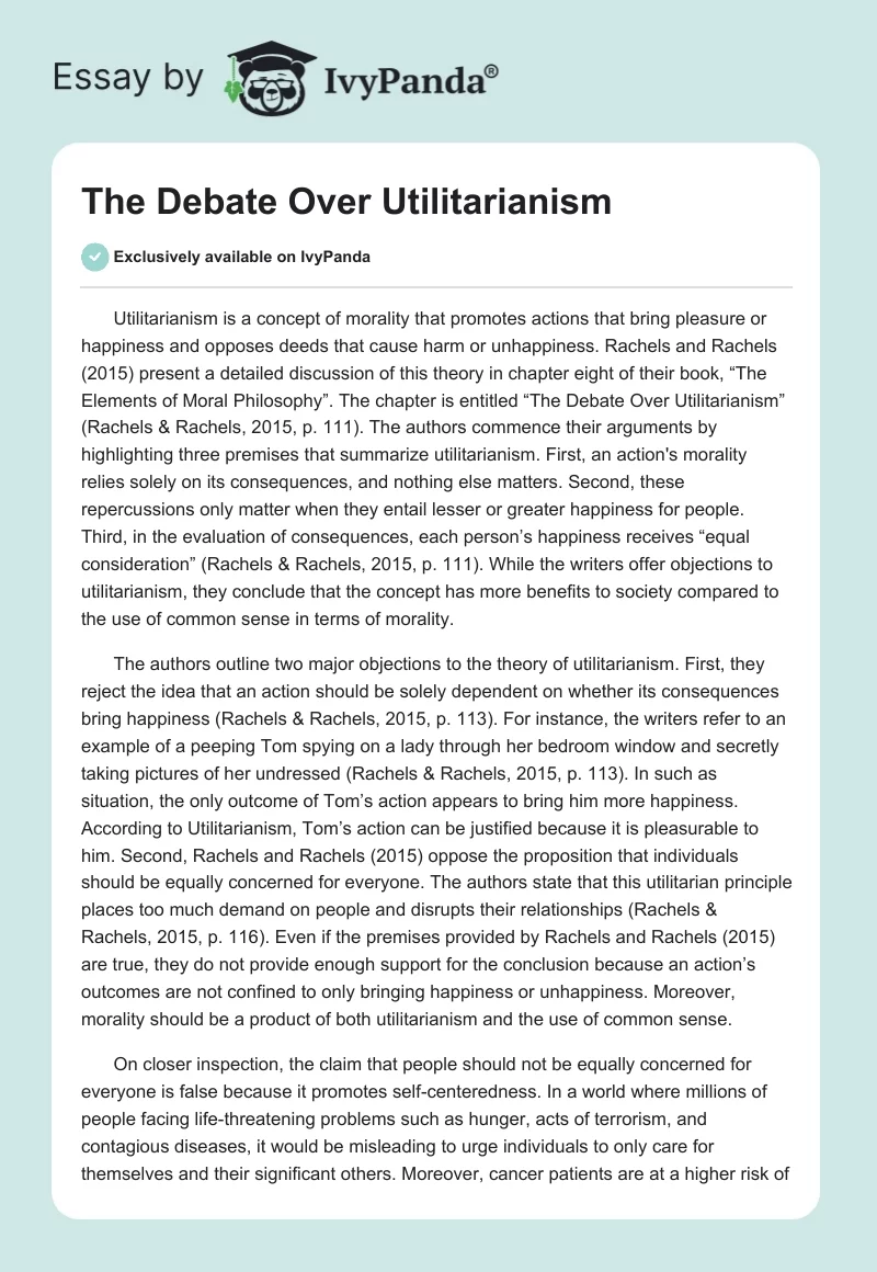 The Debate Over Utilitarianism. Page 1