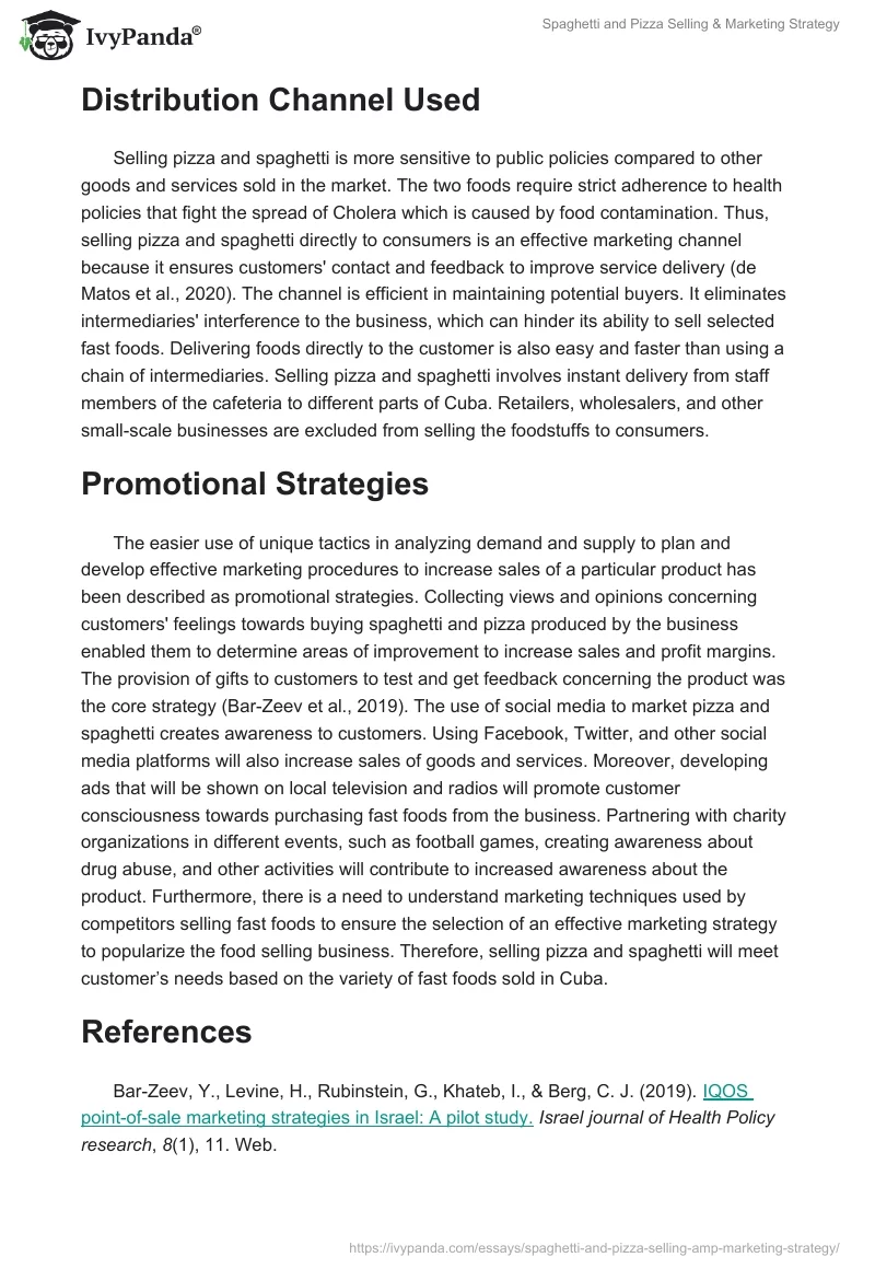 Spaghetti and Pizza Selling & Marketing Strategy. Page 2