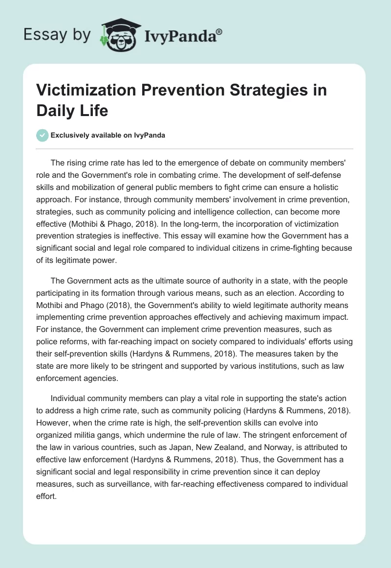 Victimization Prevention Strategies in Daily Life. Page 1