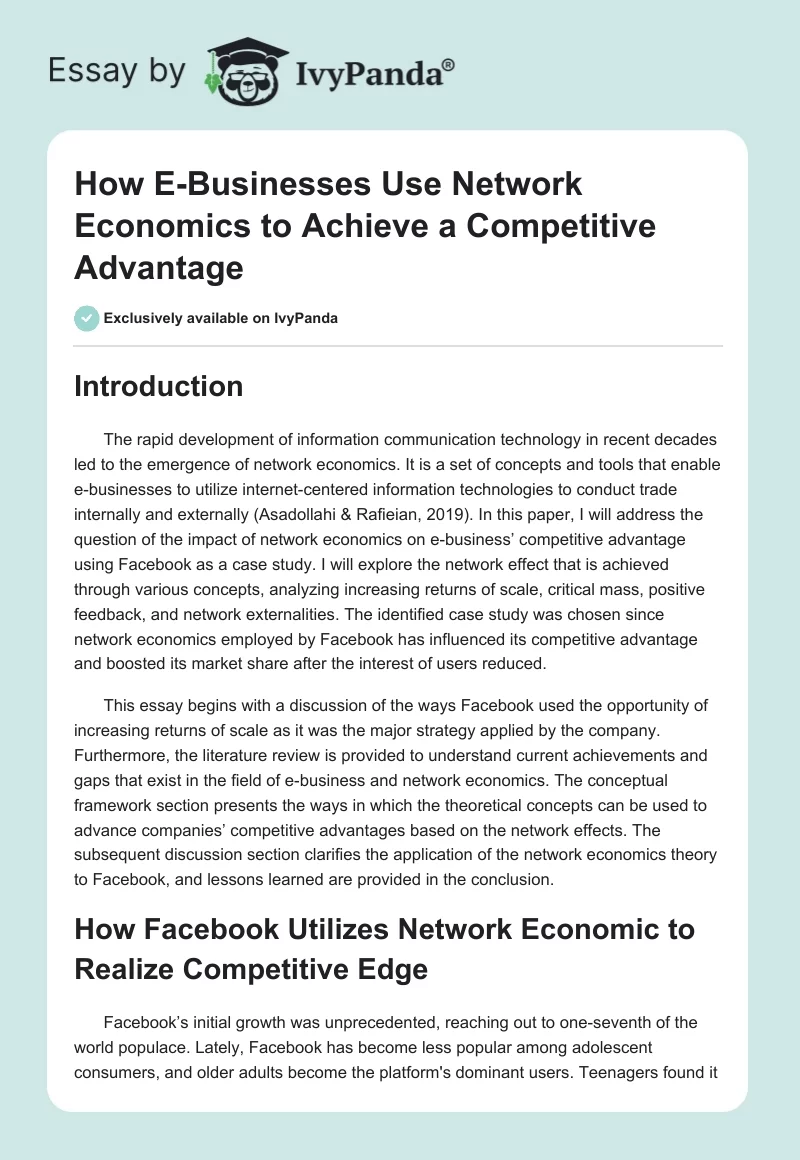 How E-Businesses Use Network Economics to Achieve a Competitive Advantage. Page 1