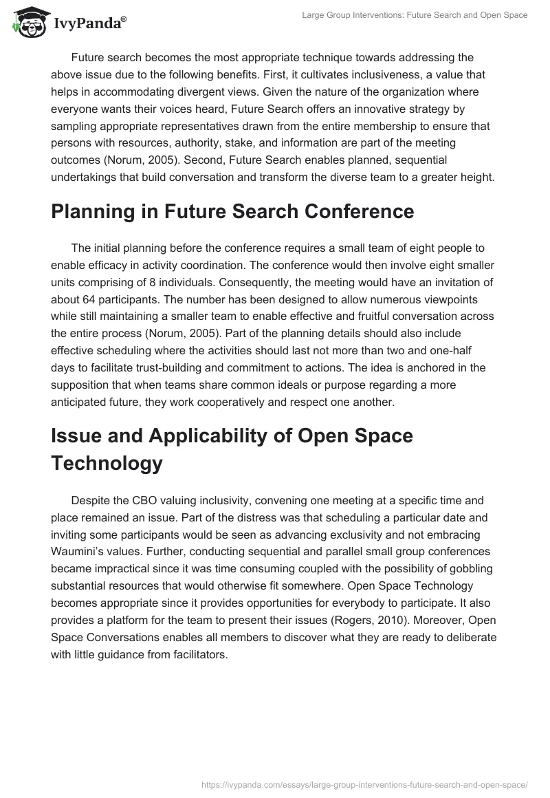 Large Group Interventions: Future Search and Open Space. Page 2