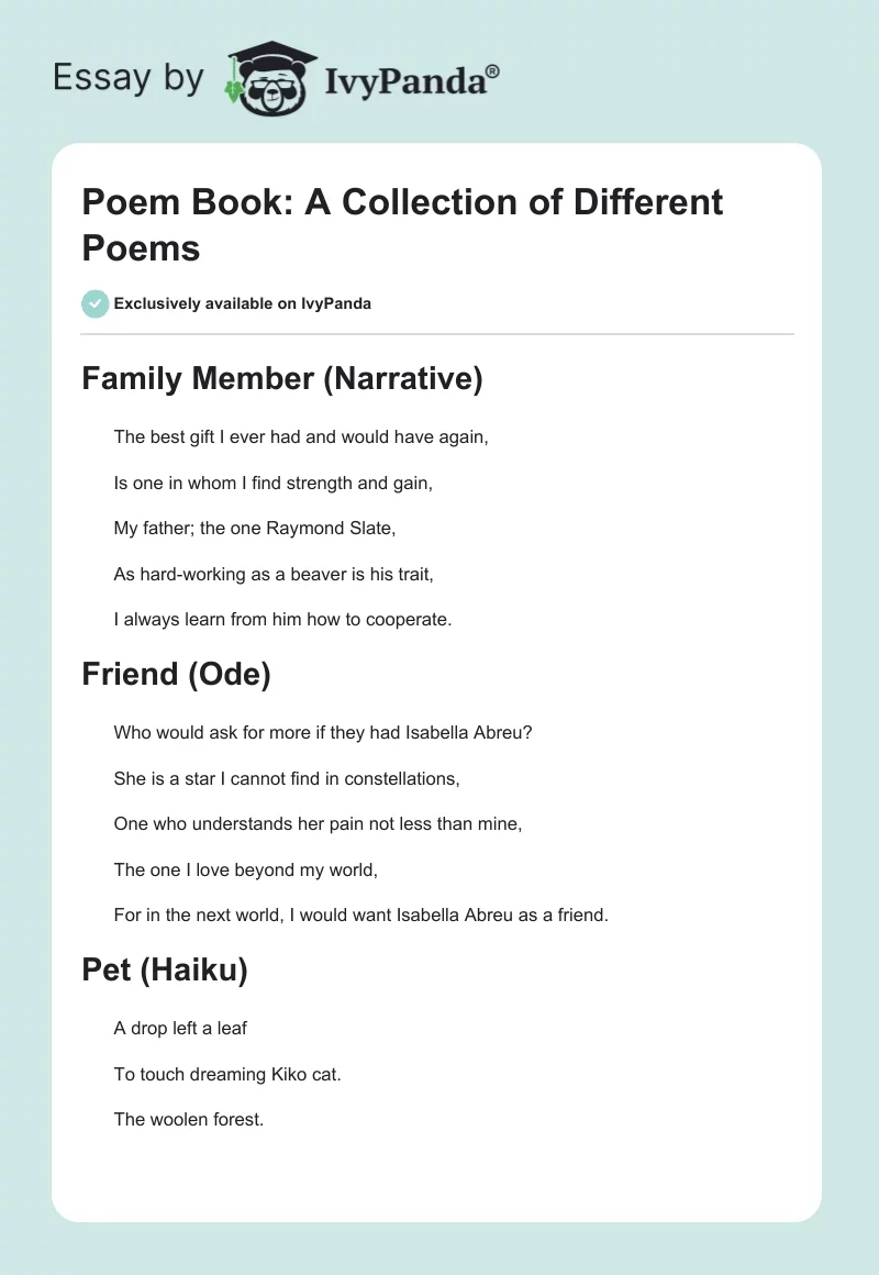Poem Book: A Collection of Different Poems. Page 1