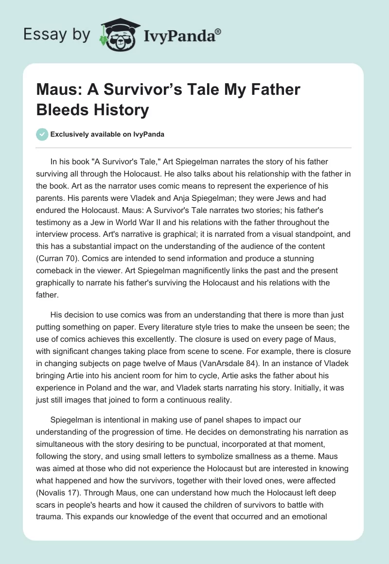Maus: A Survivor’s Tale My Father Bleeds History. Page 1