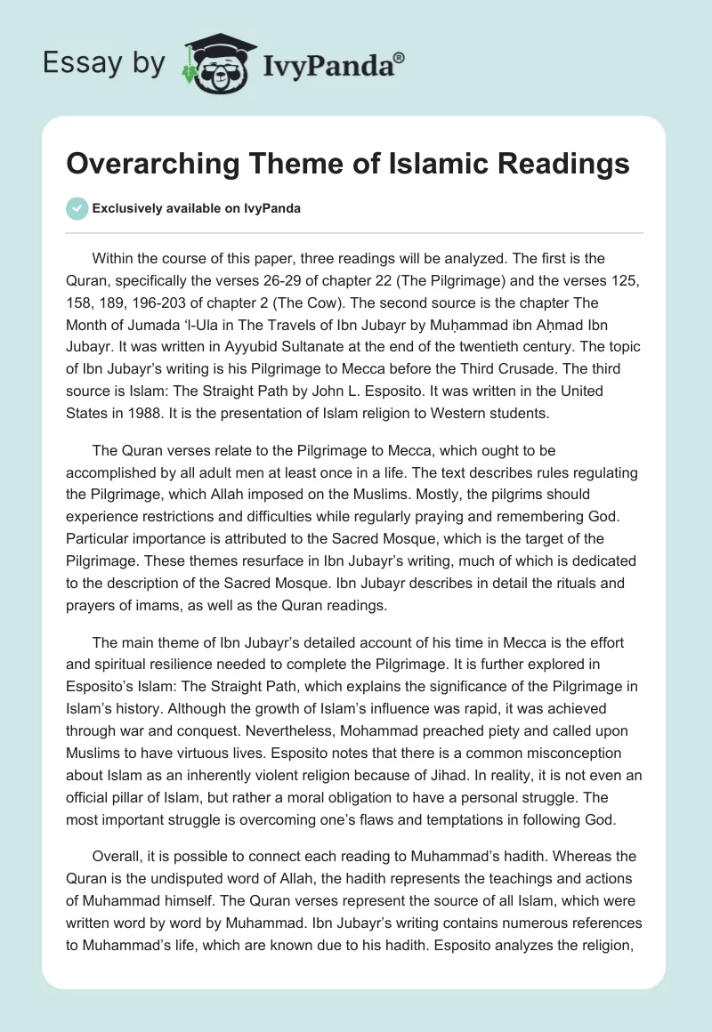 Overarching Theme of Islamic Readings. Page 1