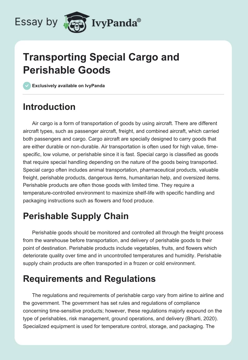 Transporting Special Cargo and Perishable Goods. Page 1