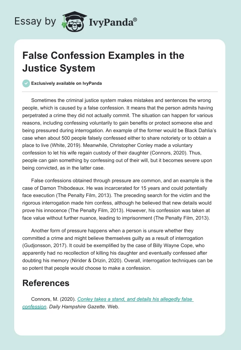 False Confession Examples in the Justice System. Page 1