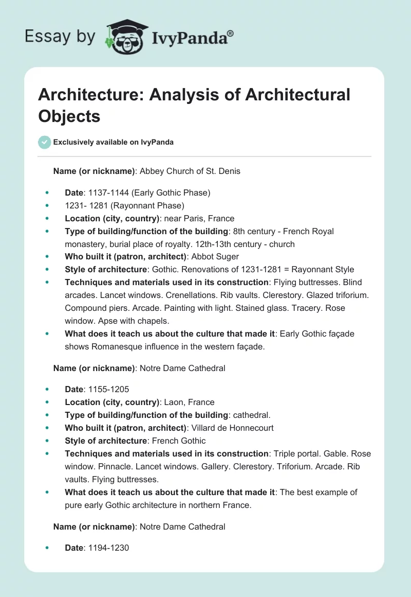 Architecture: Analysis of Architectural Objects. Page 1