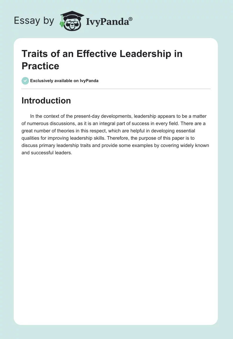 Traits of an Effective Leadership in Practice. Page 1
