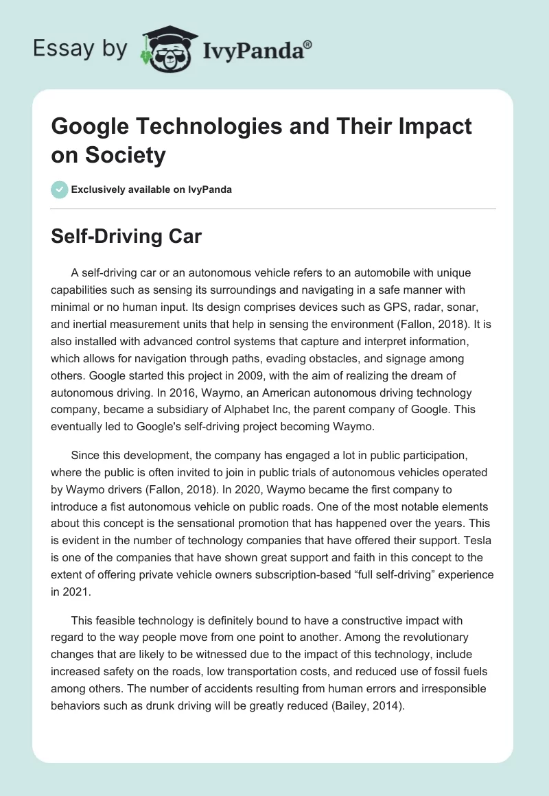 Google Technologies and Their Impact on Society. Page 1