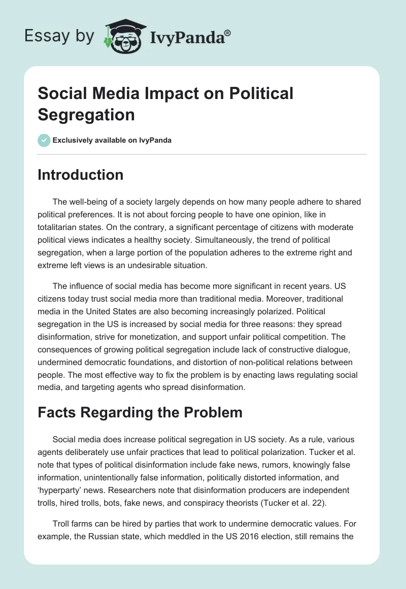 Social Media Impact on Political Segregation. Page 1