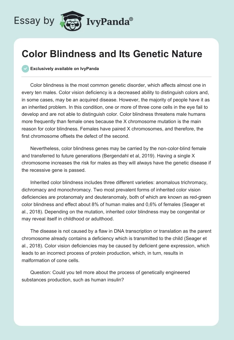 Color Blindness and Its Genetic Nature. Page 1