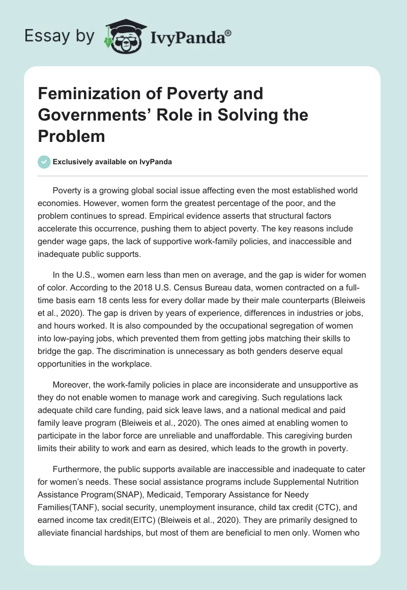 Feminization of Poverty and Governments’ Role in Solving the Problem. Page 1