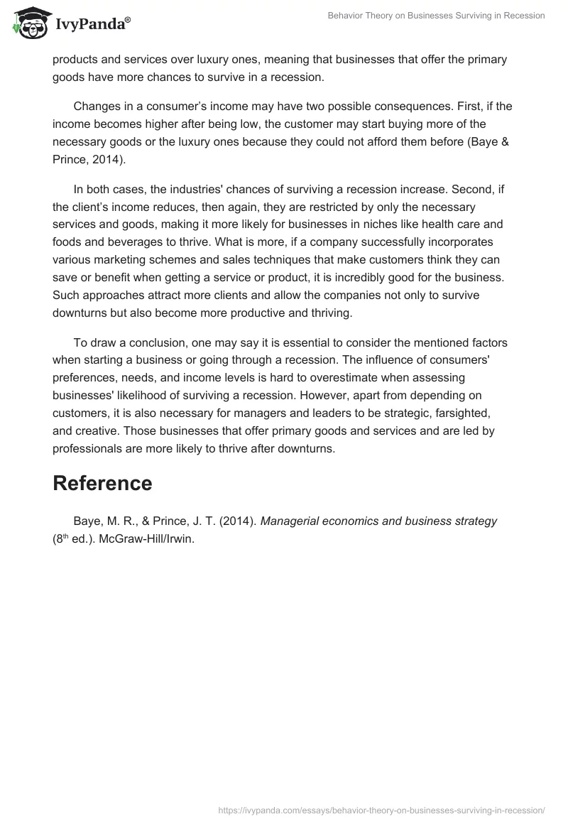Behavior Theory on Businesses Surviving in Recession. Page 2