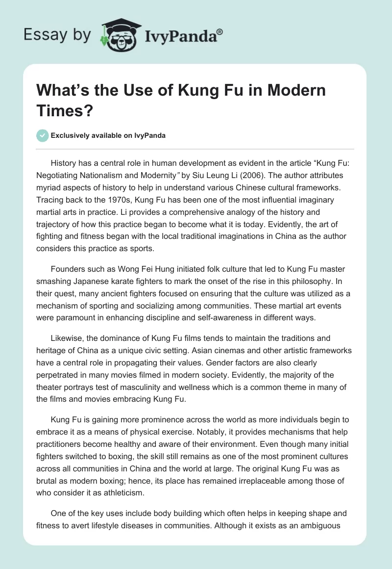 What’s the Use of Kung Fu in Modern Times?. Page 1