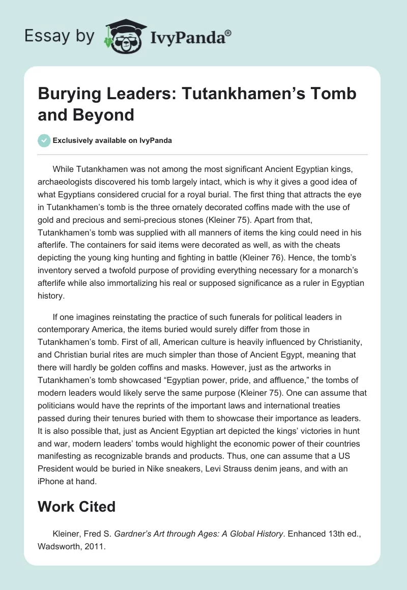 Burying Leaders: Tutankhamen’s Tomb and Beyond. Page 1