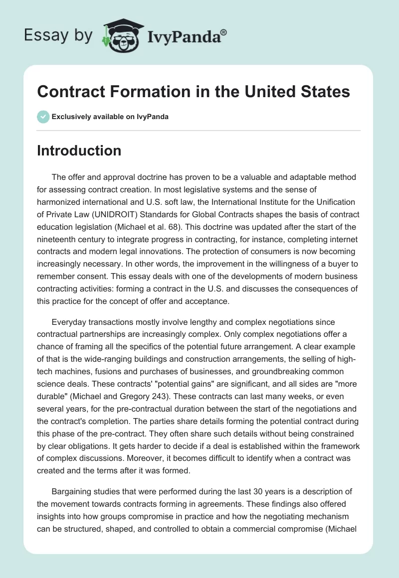 Contract Formation in the United States. Page 1
