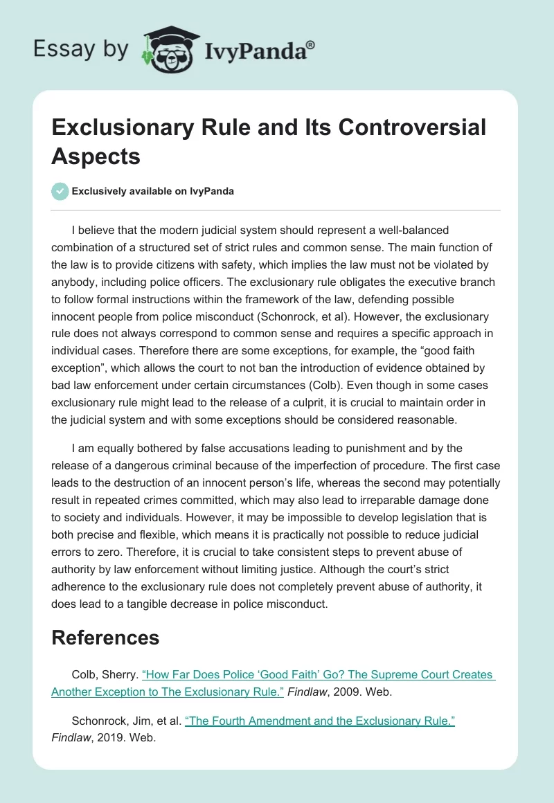 Exclusionary Rule and Its Controversial Aspects. Page 1