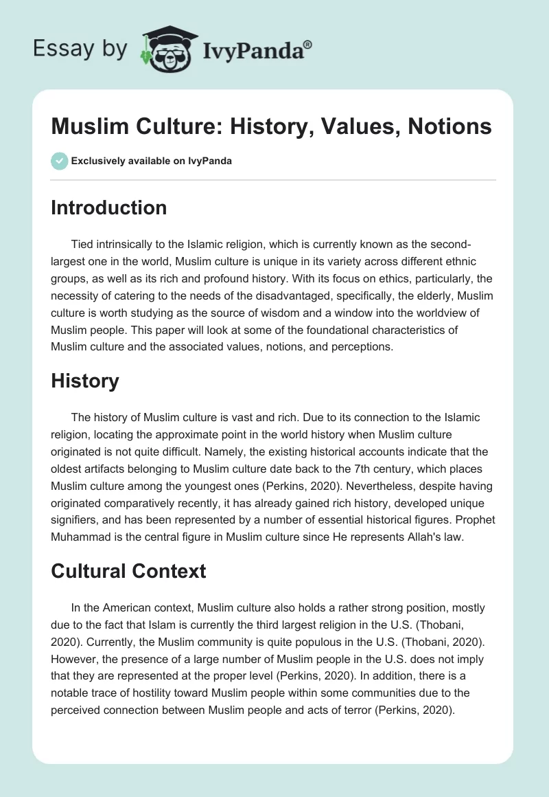 Muslim Culture: History, Values, Notions. Page 1
