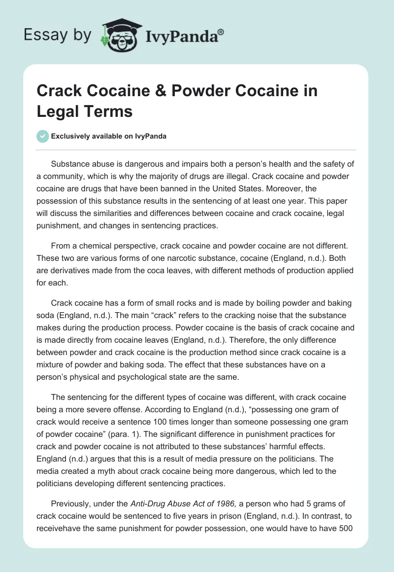 Crack Cocaine & Powder Cocaine in Legal Terms. Page 1