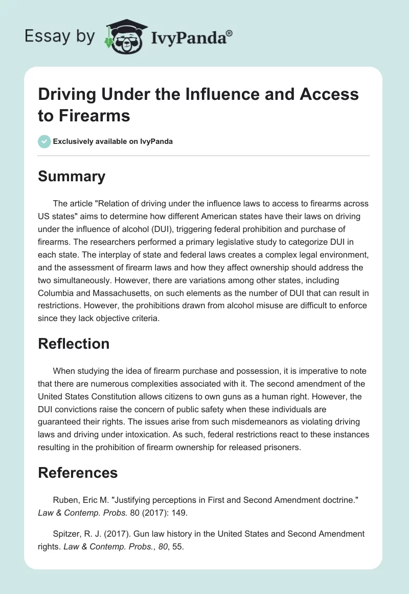 Driving Under the Influence and Access to Firearms. Page 1