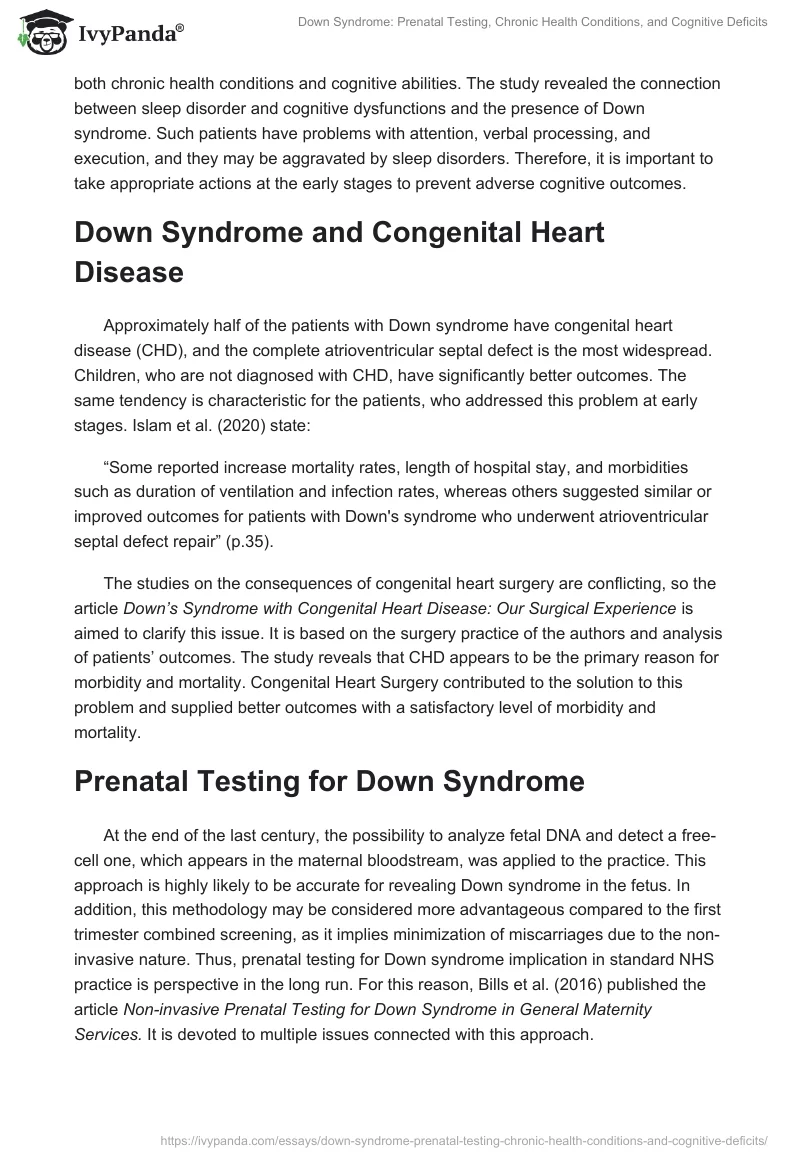 Down Syndrome: Prenatal Testing, Chronic Health Conditions, and Cognitive Deficits. Page 2