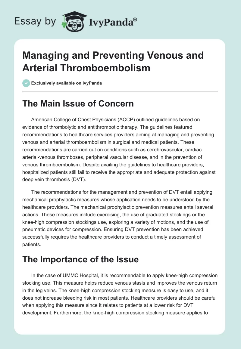 Managing and Preventing Venous and Arterial Thromboembolism. Page 1