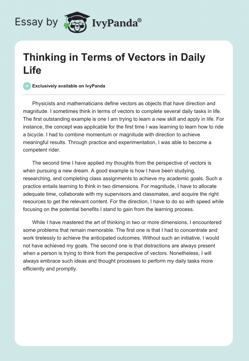 Thinking in Terms of Vectors in Daily Life. Page 1