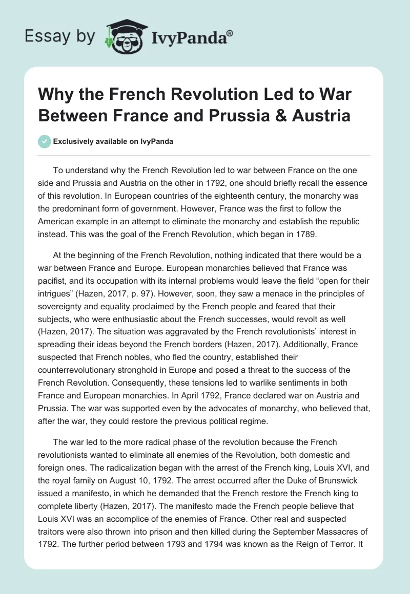 Why the French Revolution Led to War Between France and Prussia & Austria. Page 1