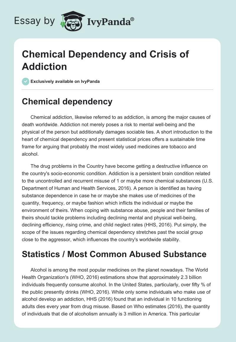 Chemical Dependency and Crisis of Addiction. Page 1