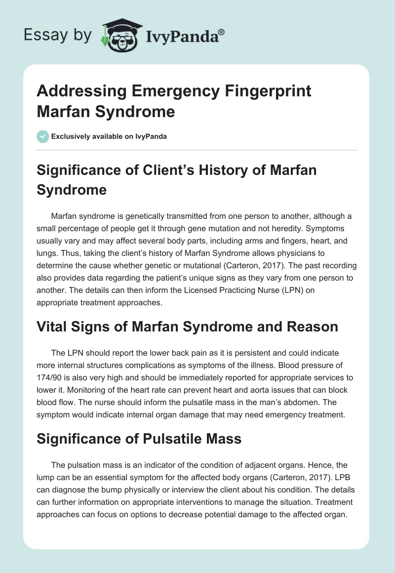 Addressing Emergency Fingerprint Marfan Syndrome. Page 1