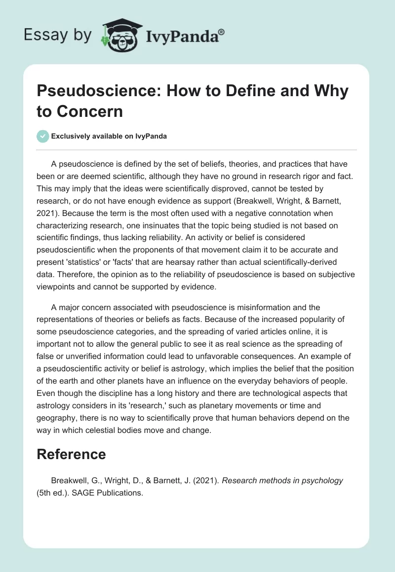Pseudoscience: How to Define and Why to Concern. Page 1