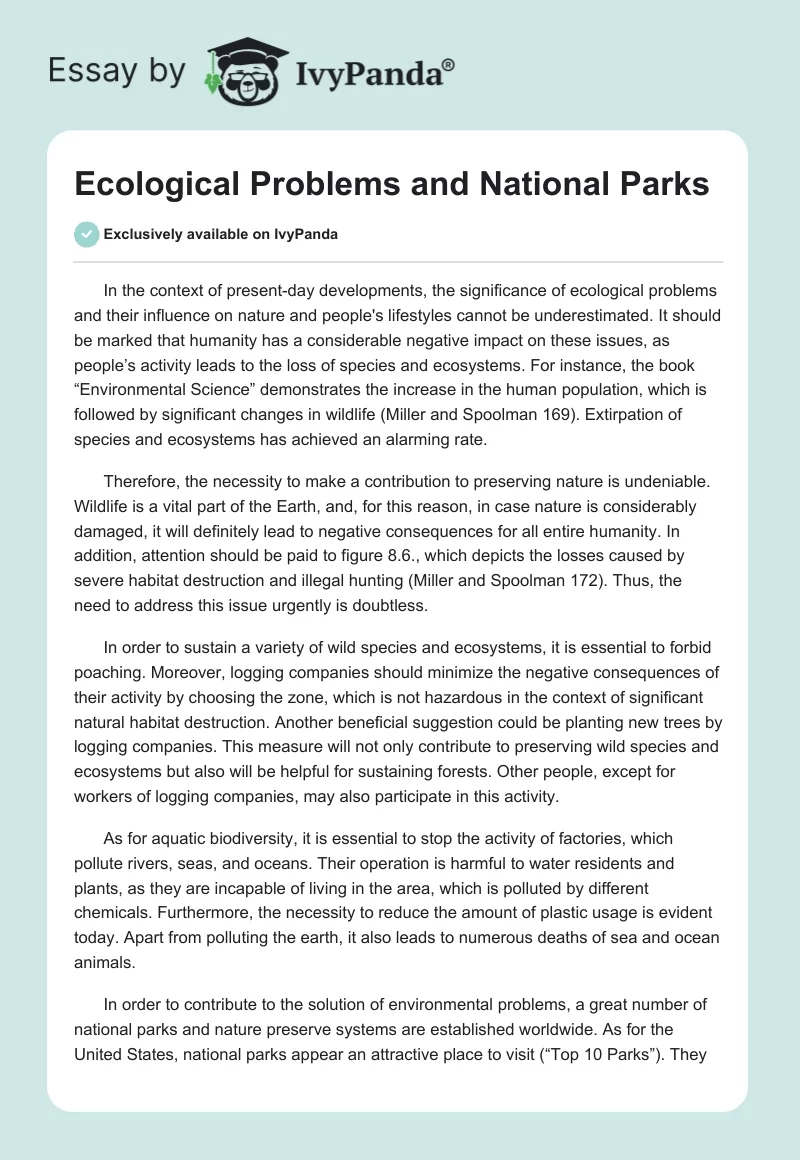 Ecological Problems and National Parks. Page 1