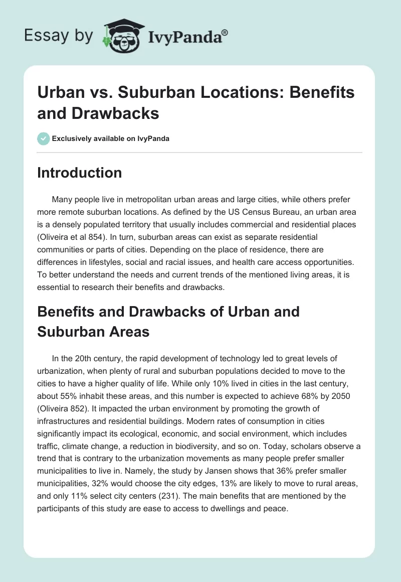 Urban vs. Suburban Locations: Benefits and Drawbacks. Page 1