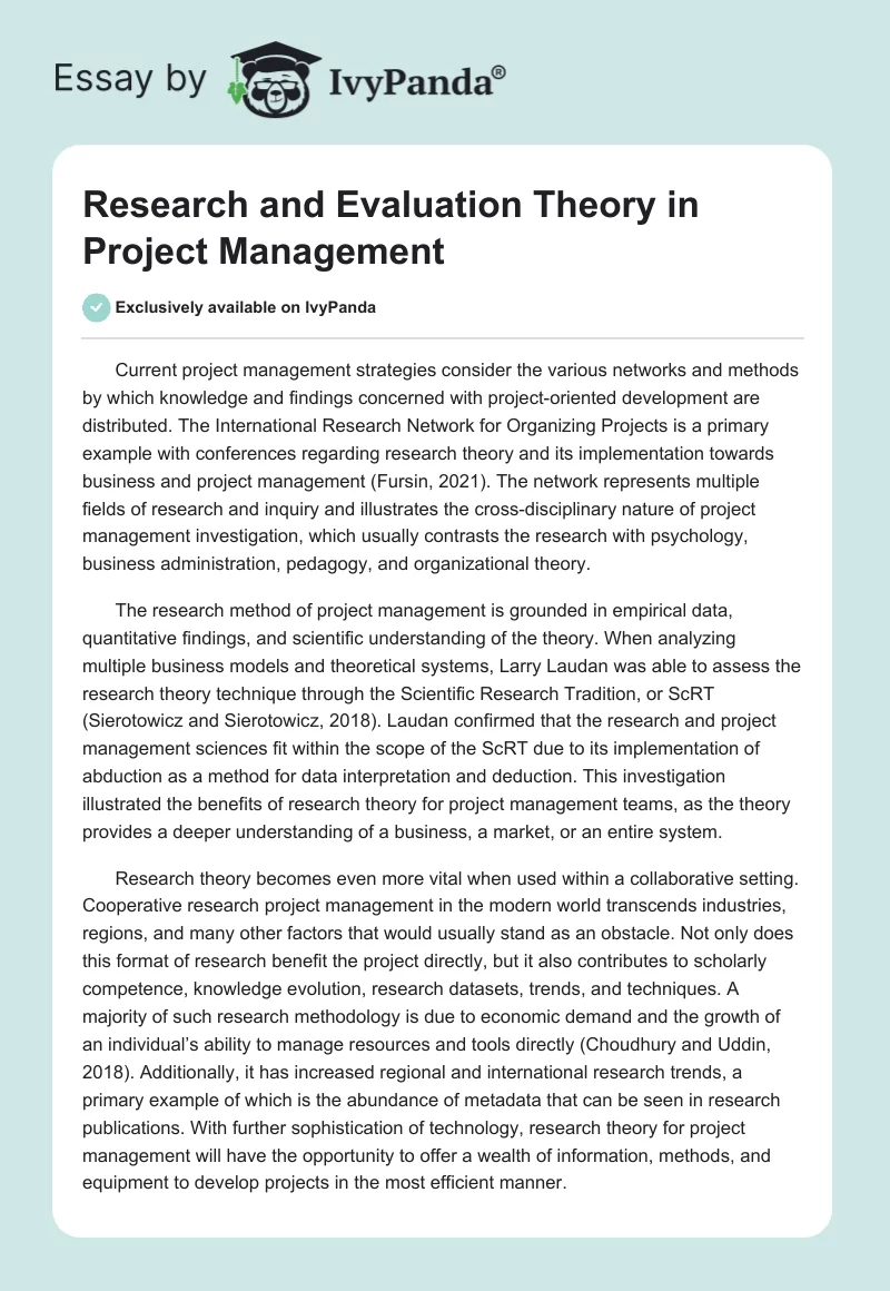 Research and Evaluation Theory in Project Management. Page 1