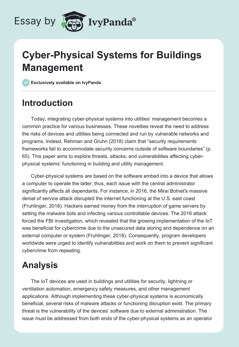 Cyber-Physical Systems for Buildings Management. Page 1