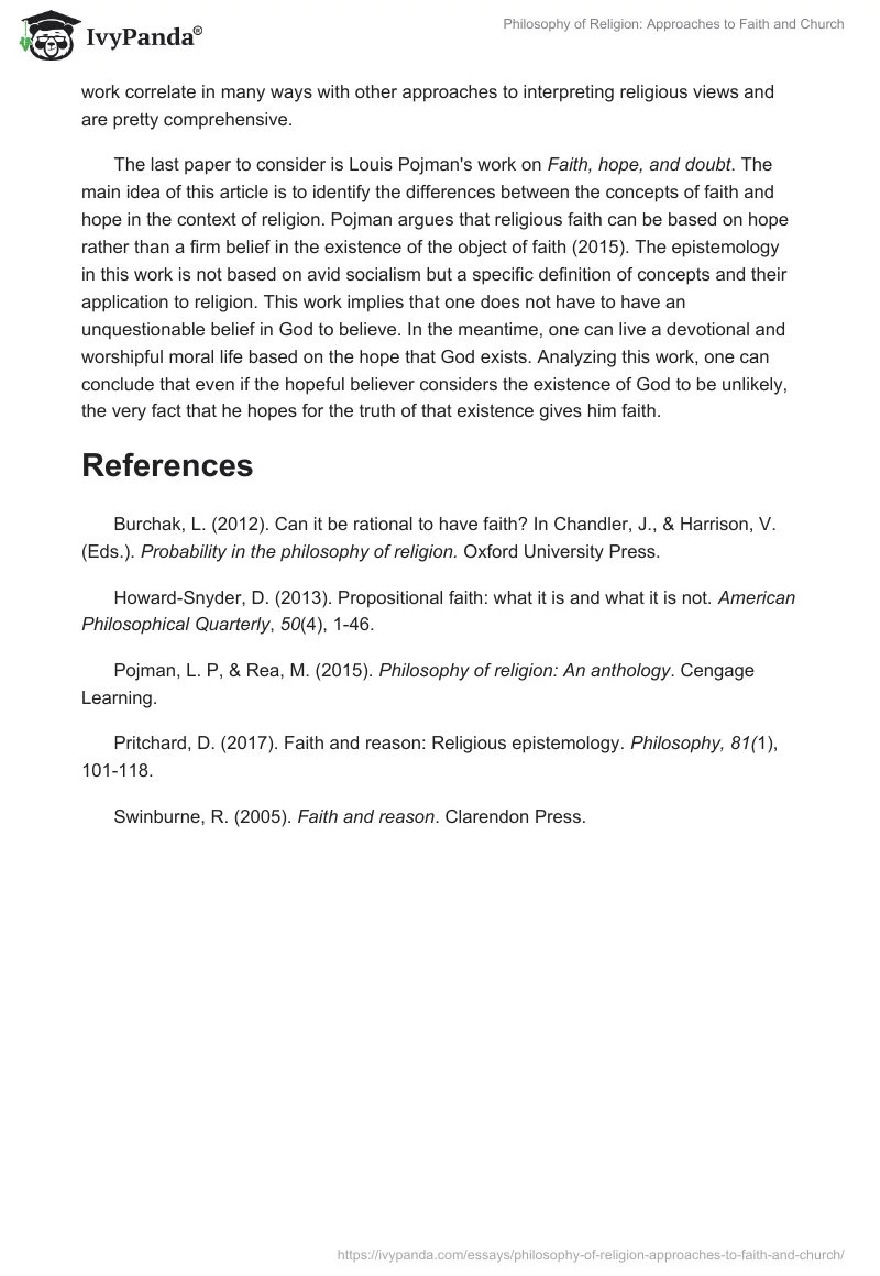 Philosophy of Religion: Approaches to Faith and Church. Page 2