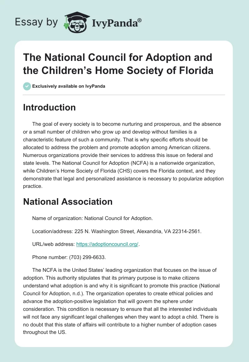 The National Council for Adoption and the Children’s Home Society of Florida. Page 1