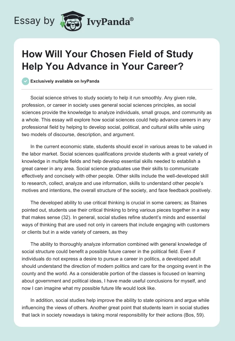 How Will Your Chosen Field of Study Help You Advance in Your Career?. Page 1